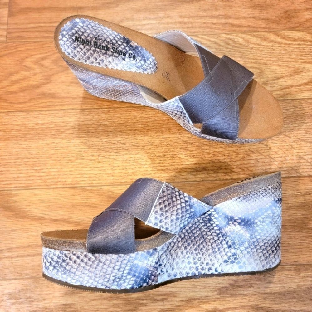 Right Bank Shoe Co. Snakeskin Print Platform Sandals